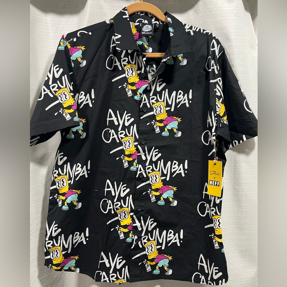 The Simpsons Neff button up Bart all over print shirt Large NWT